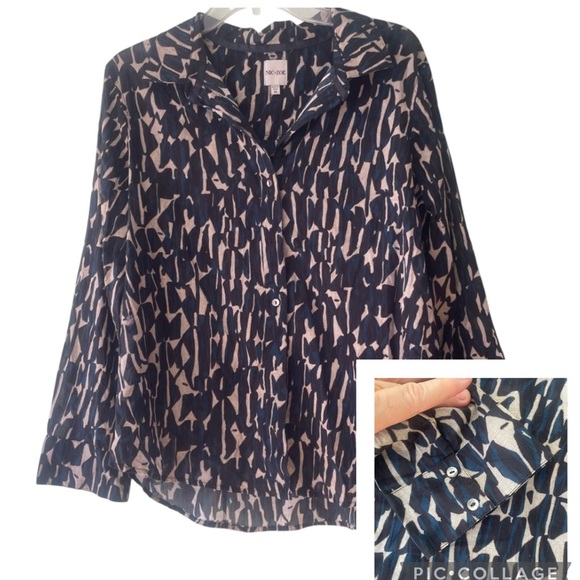 NWT NIC + Zoe Geometric Button Front Lightweight Shirt Size M - Picture 1 of 16